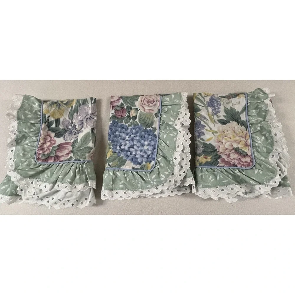 Glynda Turley's Flower‎ Garden 3 Pillow Shams King Eyelet Ruffle Cottage Shabby